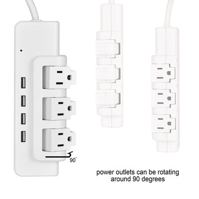 outlet UL and CUL Tested Power Strip 1.5ft 3*14SJT Cord with Switch, 4USB Adaptor Surge Protector