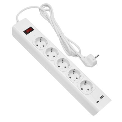 5 outlet CE GS Tested Power Strip 1.5m Cord with Switch, USB, Surge Protector