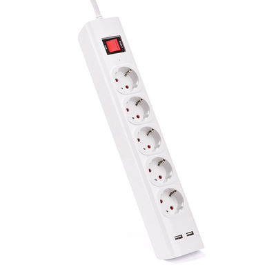 5 outlet CE GS Tested Power Strip 1.5m Cord with Switch, 2USB, Surge Protector