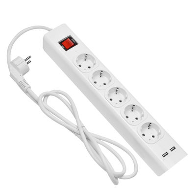 5 outlet CE GS Tested Power Strip 1.5m Cord with Switch, 2USB, Surge Protector