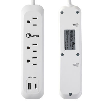 3 outlet Power Socket 1.5FT Cord, USB Surge Protector