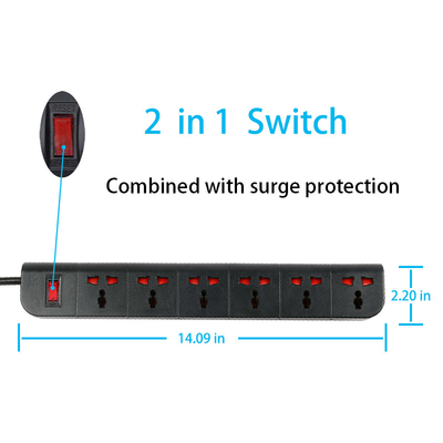 6 outlet Universal Type Extension Socket With On/Off Switch, USB