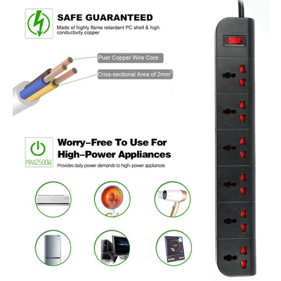6 outlet Universal Type Extension Socket With On/Off Switch, USB