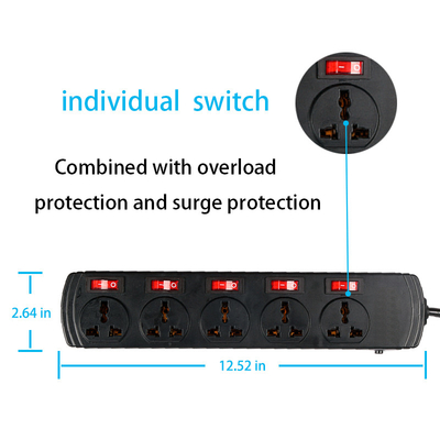 5 outlet Universal Type Extension Socket With On/Off Switch, USB