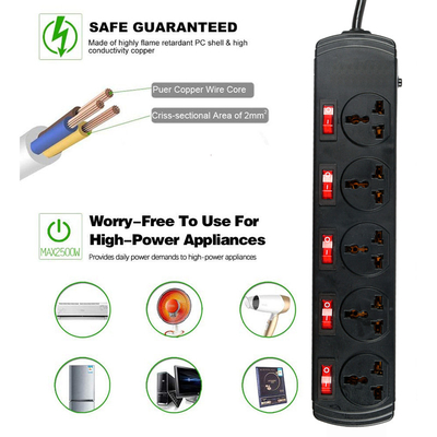 5 outlet Universal Type Extension Socket With On/Off Switch, USB