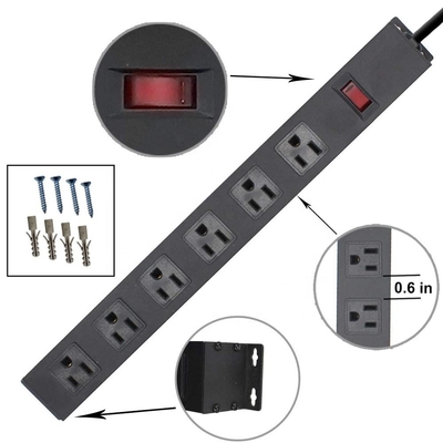 6 outlet Metal America Type Extension Socket With On/Off Switch, Surge 1000J