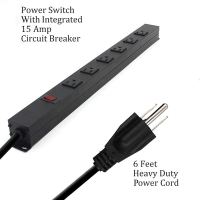 6 outlet Metal America Type Extension Socket With On/Off Switch, Surge 1000J