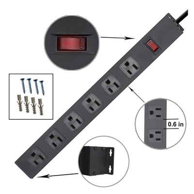 6 outlet Metal America Type Extension Socket With On/Off Switch, Surge 1000J