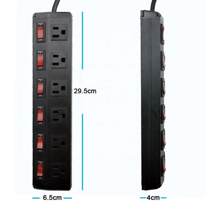 6 outlet Metal America Type Extension Socket With On/Off Switch, Surge