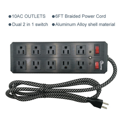 10 outlet Metal America Type Extension Socket With On/Off Switch, Surge