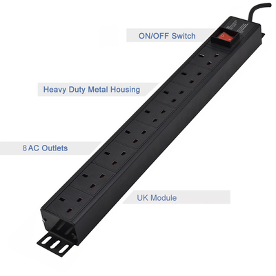 8 Way UK Type PDU Extension Socket With On/Off Switch