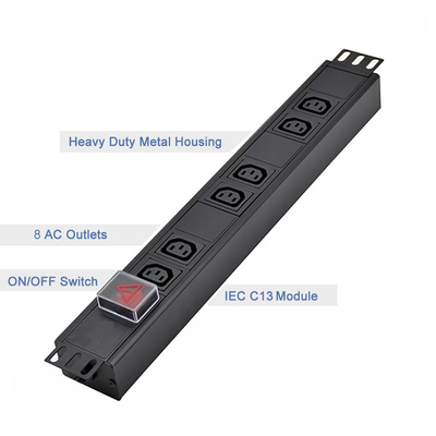 6 Way IEC Type PDU Extension Socket With On/Off Switch