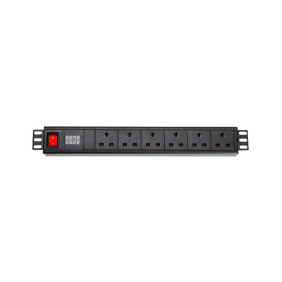 6 Way UK Type PDU Extension Socket With On/Off Switch, Power Meter