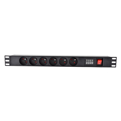 6 Way French Type PDU Extension Socket With On/Off Switch Powermeter