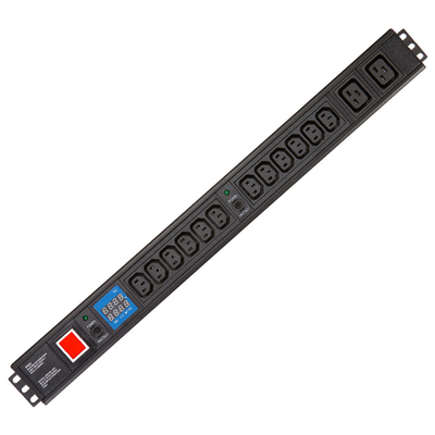 14 Way IEC Type PDU Extension Socket With On/Off Switch Powermeter