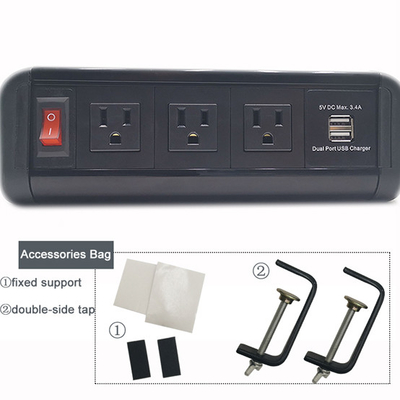 America Desktop Clamp Power Strip 3outlet and 2USB ETL passed