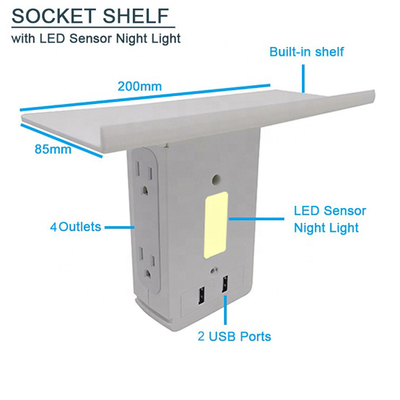 Wall Power Socket with Surge Protector ETL cETL Passed 4 Outlets 2USB Night Light