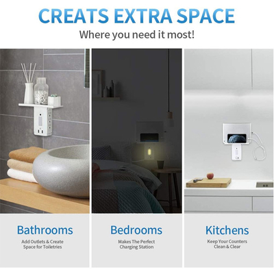 Wall Power Socket with Surge Protector ETL cETL Passed 4 Outlets 3USB Night Light