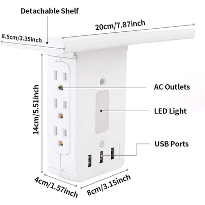 Wall Power Socket with Surge Protector ETL cETL Passed 6 Outlets 3USB Night Light