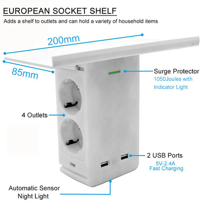 Wall Power Socket with Surge Protector ETL cETL Passed 4 Euro Outlets 2USB