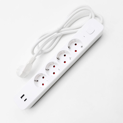 4 outlet Germany Type Extension Socket With On/Off Switch USB Type C