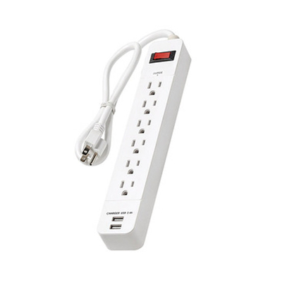 6 outlet Power Strip and Extension Socket With 15A Circuit Breaker Surger Protector 2USB