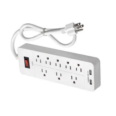 8 outlet Power Strip and Extension Socket With 15A Circuit Breaker Surger Protector 2USB
