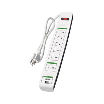6 outlet Power Strip and Extension Socket With 15A Circuit Breaker Surger Protector 2USB