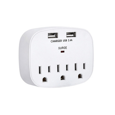 Wall Power Socket And Wall Tap One Input 3 Outlet 2 USB Surge  UL cUL passed