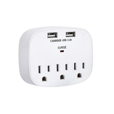 Wall Power Socket And Wall Tap One Input 3 Outlet 2 USB Surge  UL cUL passed