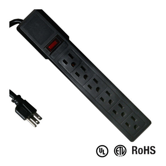6 outlet black UL and CUL Tested Power Strip 1.5ft 3*14AWG Cord with Switch, Surge Protector
