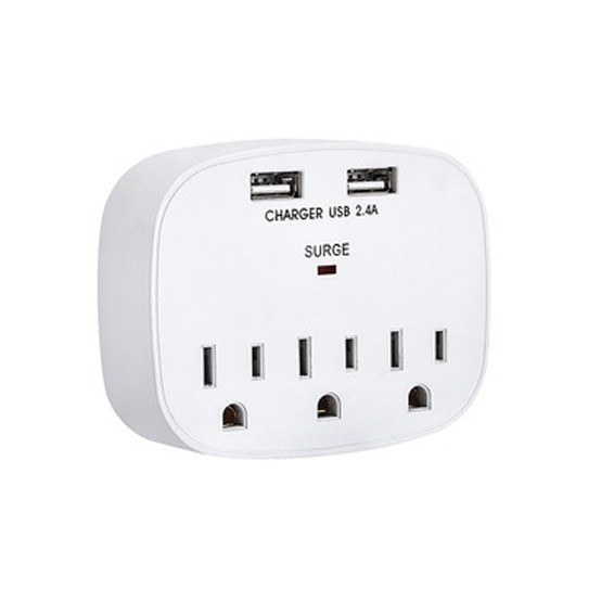 Wall Power Socket And Wall Tap One Input 3 Outlet 2 USB Surge  UL cUL passed
